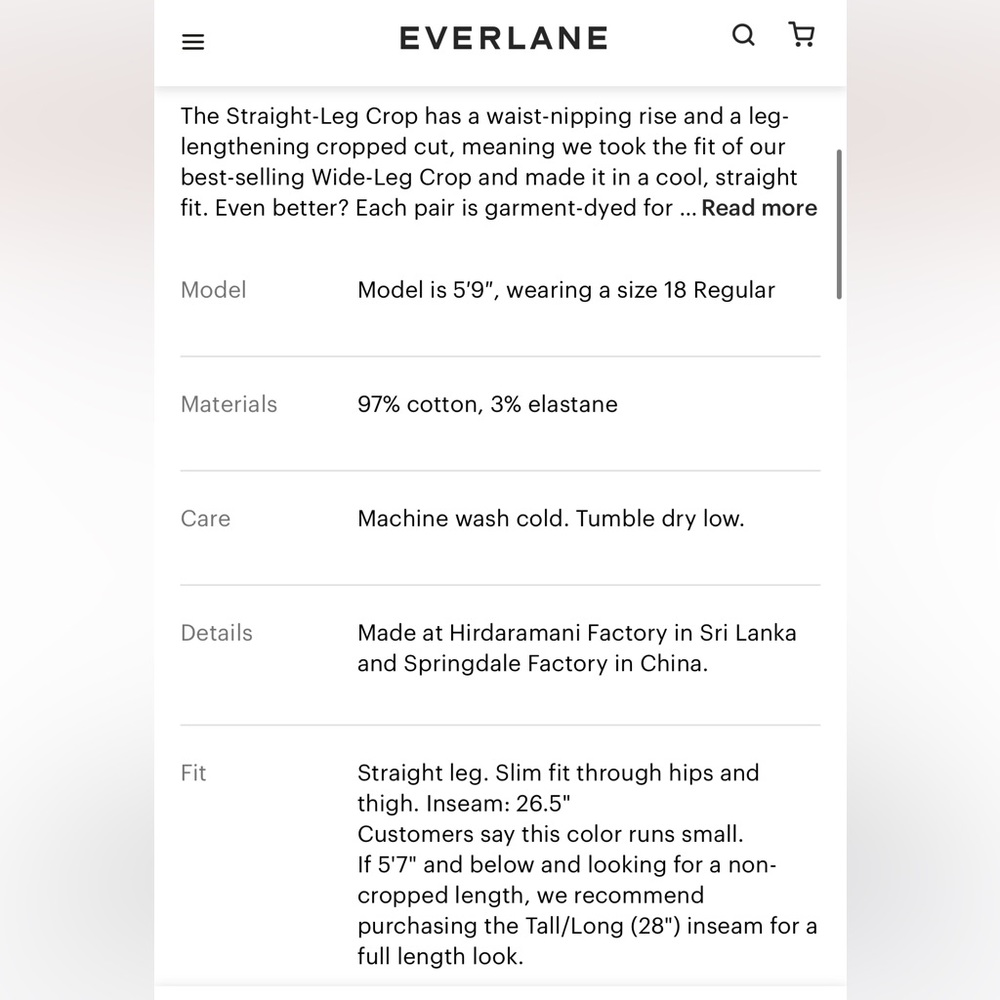Everlane The Straight Leg Crop Tall Size 6 - Picture 2 of 3
